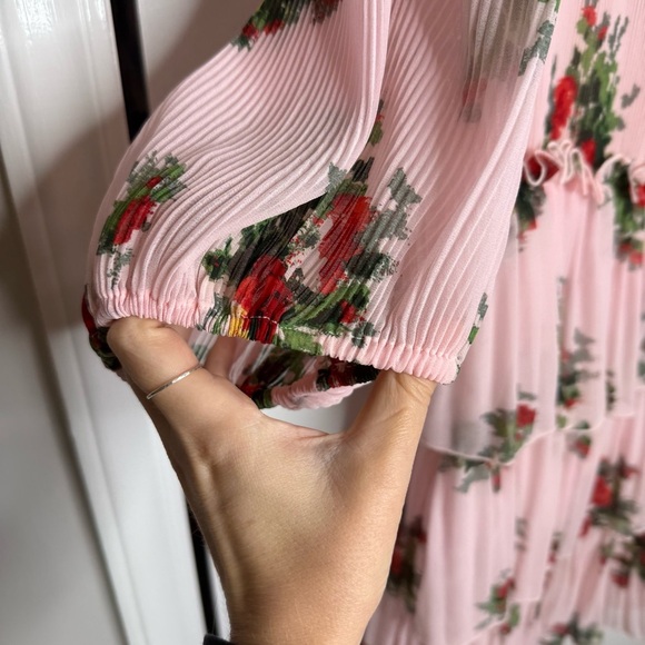 GANNI Floral-Print Pleated Georgette Ruffle Tiered Short Dress Size US 4 - Picture 5 of 14